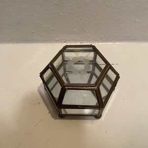 Vintage Hexagonal Brass Trinket/Jewelry Etched Glass Box